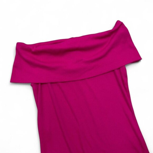 Y2K Loft Fuchsia Pink Foldover Off The Shoulder‎ Ribbed Top Large - Picture 2 of 6